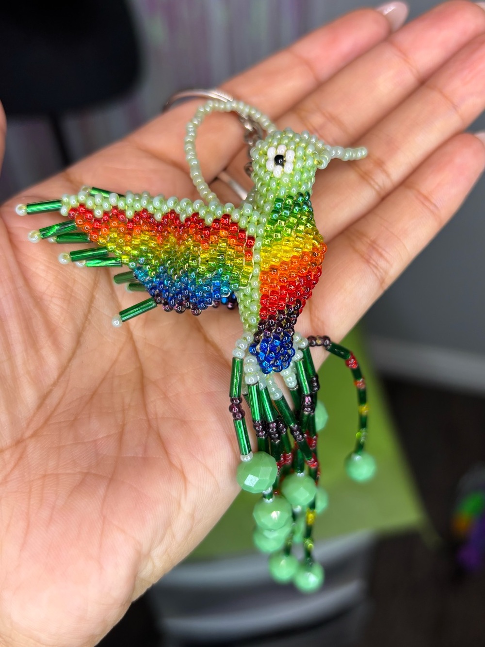 Beautiful Handmade Multicolor Beaded Hummingbird Keychain Artisan Crafted DGO